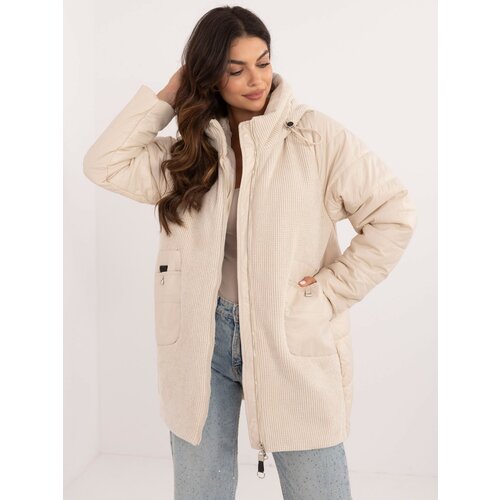 Fashion Hunters Light beige transitional jacket with shiny thread Slike
