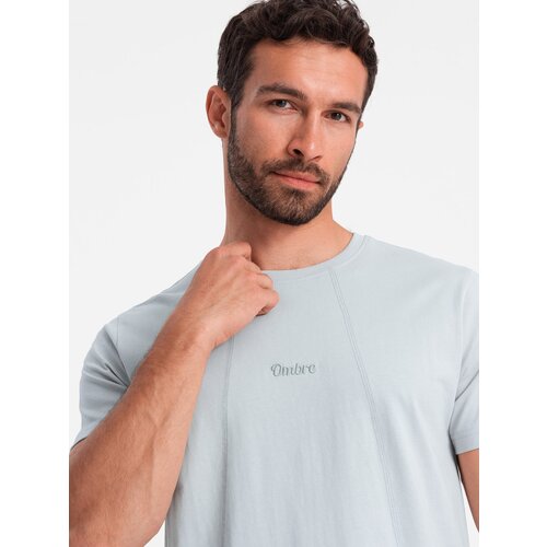 Ombre Men&amp;#039;s cotton T-shirt with delicate embroidery - light grey Slike