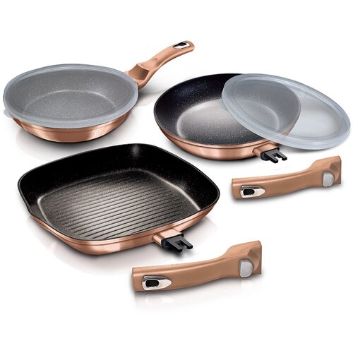 Shumee set 3 granitnih ponev s snemljivim ročajem 5 elementov berlinger haus metalic line rose gold BH-7038, (21237840) Cene