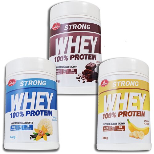 Olympic Strong Whey protein 840g Vanila, Čokolada, Banana, 3 komada Cene