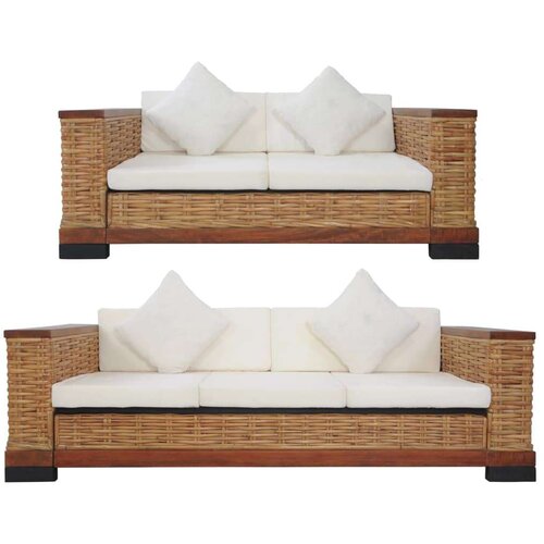  2-dijelni set sofa od prirodnog ratana s jastucima smeđi Cijene