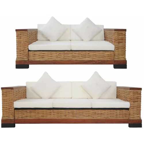  2-dijelni set sofa od prirodnog ratana s jastucima smeđi