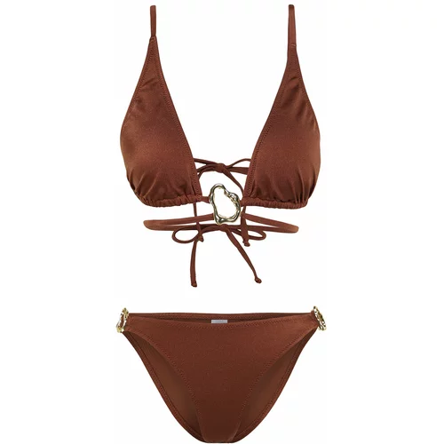 Trendyol Brown Triangle Accessorized Bikini Set