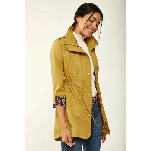 Bigdart 10322 Trench Coat with Pleated Waist - Mustard