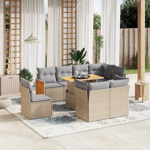 vidaXL 9-dijelni set vrtnih sofa s jastucima bež od poliratana Cijene