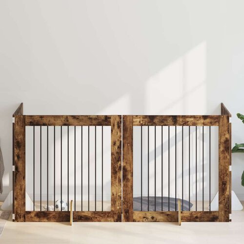  Vrata za pse s postoljem 4 pcs Dimljeni hrast 100 x 100 cm Cene