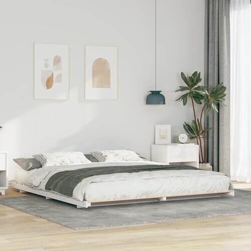 vidaXL Posteljni okvir Bela 200 x 200 cm Trdna borovina Cene