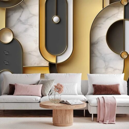  Foto tapeta - Gold-marble Geometric Pattern 196x140 Samoljepljiva Cene