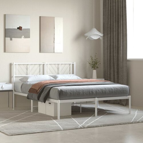 vidaXL Kovinski posteljni okvir z vzglavjem bel 120x190 cm Cene