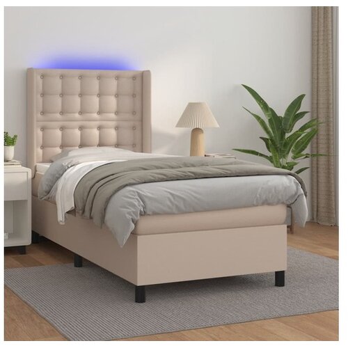  Box spring postelja z vzmetnico LED kapučino 100x200 cm Cene