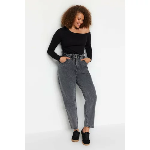 Trendyol Curve Gray High Waist Mom Jeans with Elastic Waist