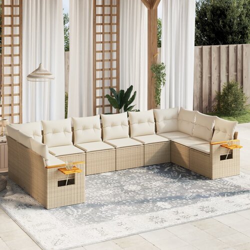 vidaXL 10-dijelni set vrtnih sofa s jastucima bež od poliratana Cijene