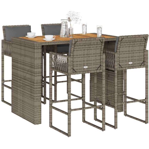  5-dijelni vrtni barski set s jastucima sivi poliratana bagrem Slike