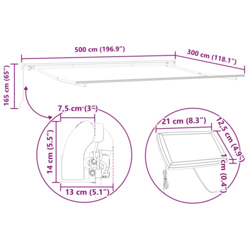 vidaXL ročna retraktibilna tenda z LED Rdeča 500x300 cm, tenda zamenjava tkanine za 5x3 m okvir Rdeča Cene