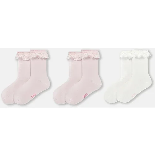 Dagi Ecru-Pink Girl's 3-Piece Lace Socks