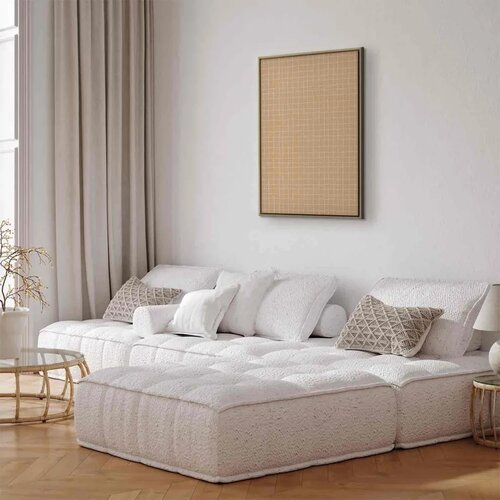  Slika - Waving Lines - Creamy Grid on a Noisy Pastel Background 60x90 U prirodnom drvenom okviru Slike