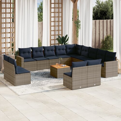 vidaXL 14-dijelni set vrtnih sofa od poliratana s jastucima sivi Cijene