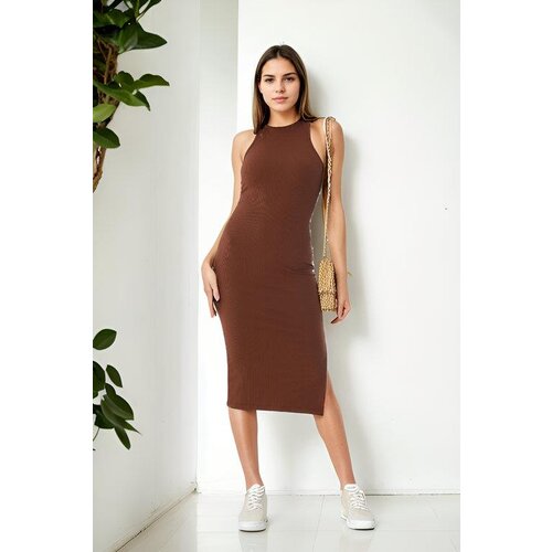 Dewberry 16427 Womens Elegant Midi Pencil Dress-COFFEE Slike