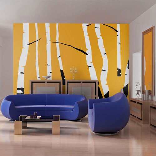  Tapeta - Birches on the orange background 350x270 Slike