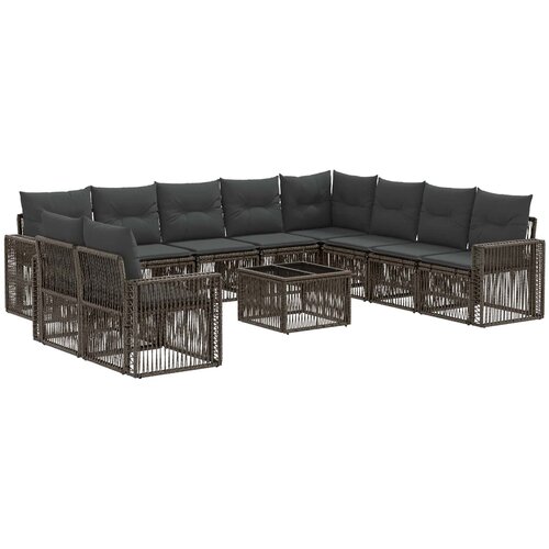 vidaXL Vrtna sedežna garnitura 11 pcs Siva in temno siva poli ratan, (5000271128) Cene
