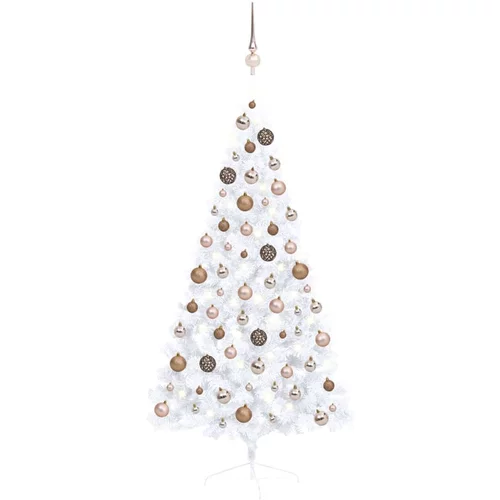  Umjetna polovica božićnog drvca LED s kuglicama bijela 150 cm
