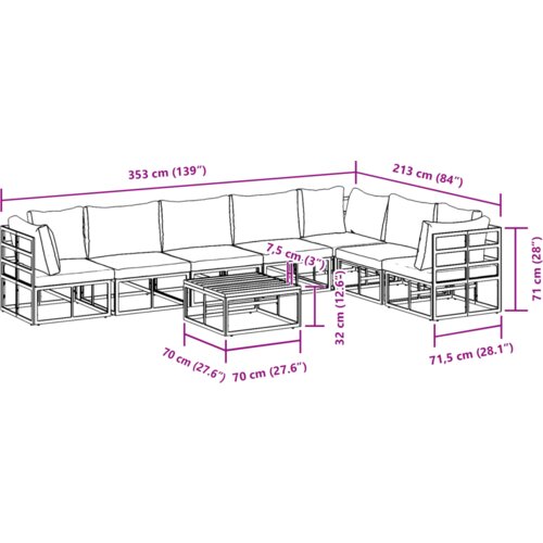VidaXL Vrtna sedežna garnitura 8 pcs Črna 70 x 70 x 32 cm Aluminij Slike