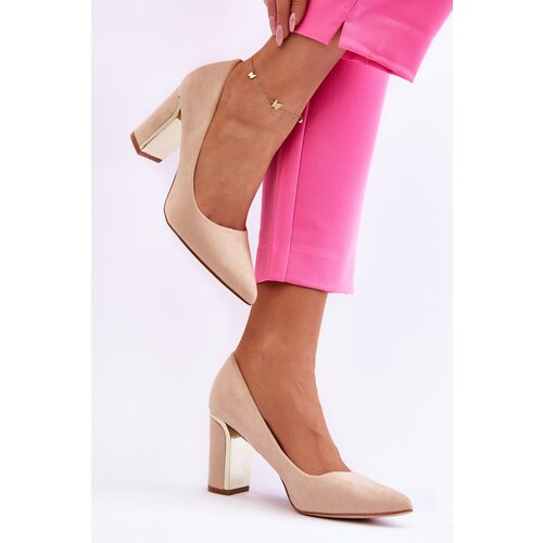 Boto Classic Suede Pumps On A Decorative Heel Beige Elizabeth Cene