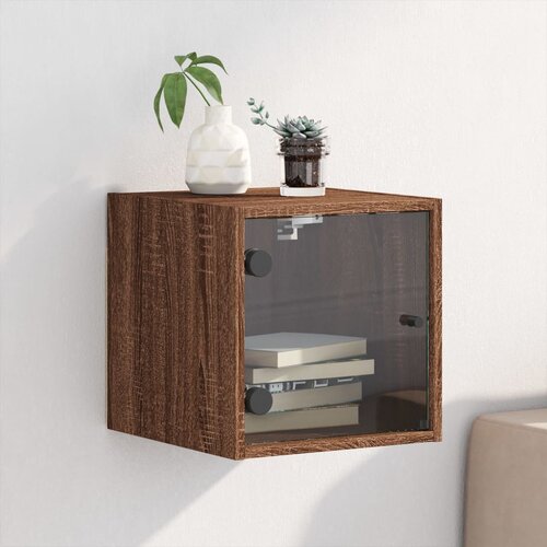 VidaXL Noćni ormarić sa staklenim vratima boja hrasta 35 x 37 x 35 cm Slike