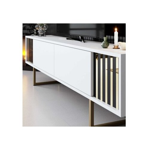 Hanah home TV komoda Gold Line, 180x48x30 cm, Bijelo-Zlatne boje Slike