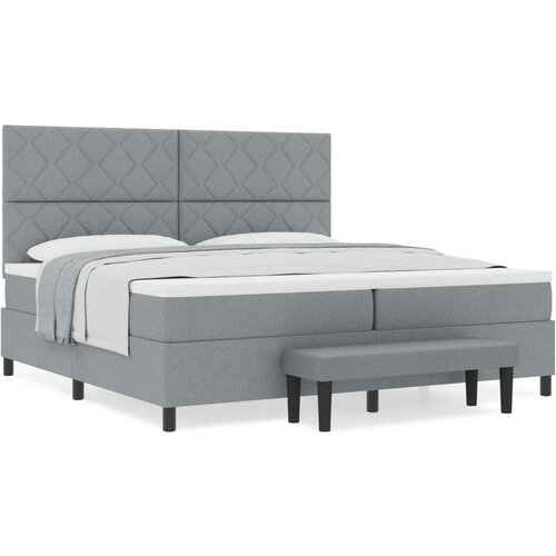 VidaXL Box Spring krevet s madracem i klupom svjetlosiva 200x200 cm tkanina Slike