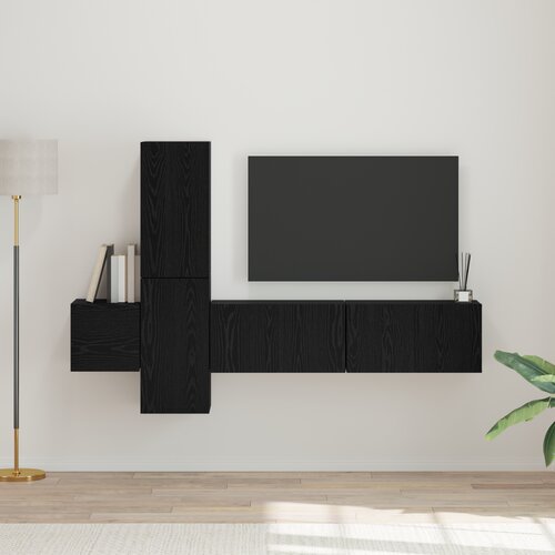 vidaXL Set TV komoda s policom Zidne s pohranom s vratima 5 pcs Crni hrast Konstruirano drvo Cijene