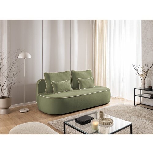 Ropez Kaki zelena/bež bar&amp;scaron;unasti sklopiva/s prostorom za odlaganje sofa 210 cm Saga &amp;ndash; Slike