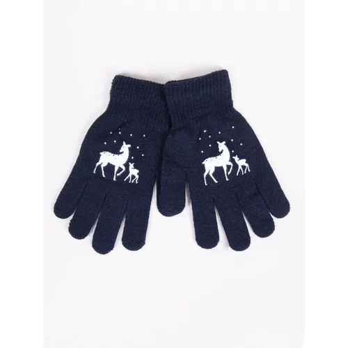 Yoclub Kids's Girls' Five-Finger Gloves RED-0012G-AA5A-013 Navy Blue