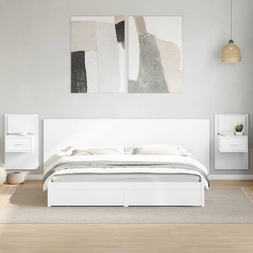 The Living Store vzglavje za posteljo z omaricami belo 240 cm inženirski les - posteljno vzglavje z omarico, (21418453) Slike