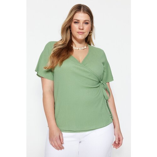 Trendyol Curve Dark Mint Knitted Double Breasted Blouse With Tie Detailed Cene