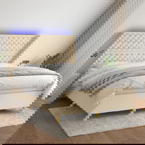 The Living Store Box spring postelja z vzmetnico LED krem 140x200 cm blago - Box Spring Postelja, (21515155) Slike