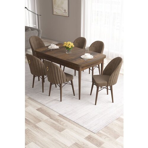 Hanah home Roz - Baroque, Brown BaroqueBrown Extendable Dining Table & Chairs Set (7 Pieces) Cene