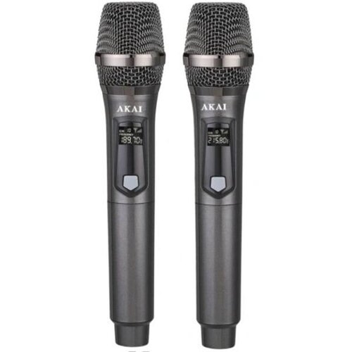 Akai mikrofon bež. 2 kom, dinamički, do 30m, lat.2,5s, punj. bat., LCD, AMD-300 Slike