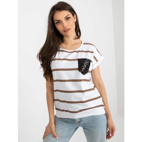 Fashion Hunters White and brown striped blouse with short sleeves Slike