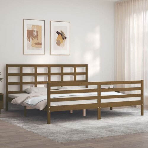 VidaXL Posteljni okvir z vzglavjem medeno rjav 200x200 cm trden les Slike