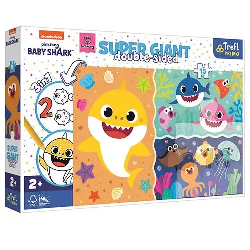 Trefl Baby Shark Super Giant dvostrana slagalica 3 u 1 15 kom - Cene