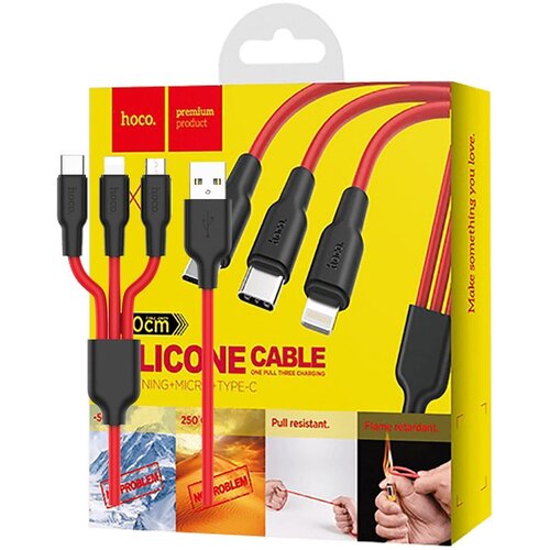 Hoco USB kabl, 3in1, microUSB, type C, Lightning, 1.2 met, Crveni Cijene