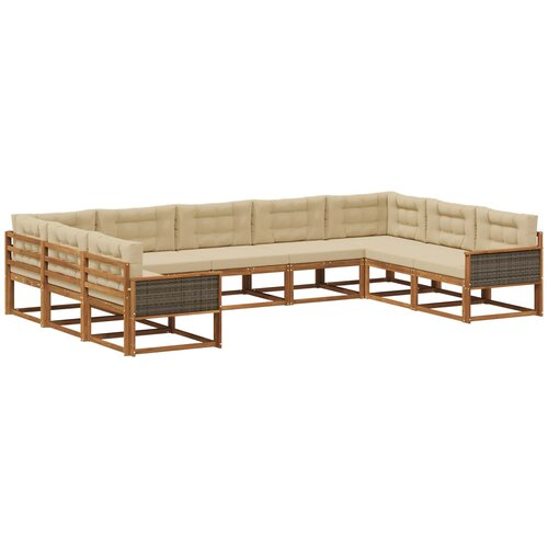 vidaXL Zunanja garnitura za sedenje z blazino 9 pcs Naravna in bež, (5000281710) Cene