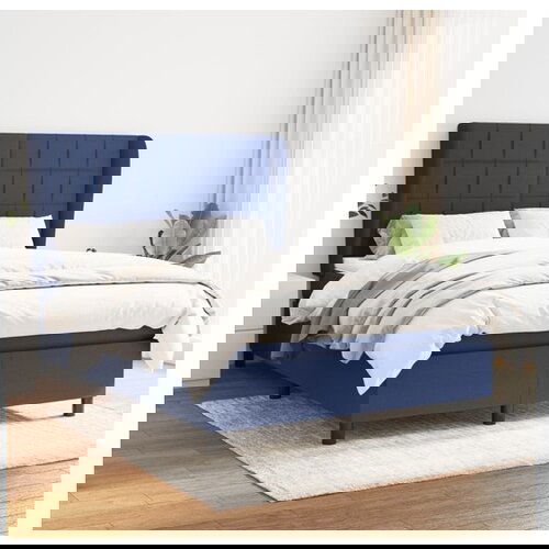 VidaXL Box spring postelja z vzmetnico modra 140x190 cm blag Slike