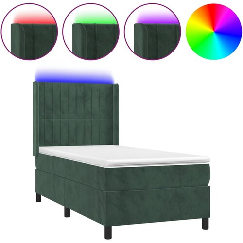 vidaXL Box spring postelja z vzmetnico LED tem. zelena 90x190 cm žamet, (20937363) Cene