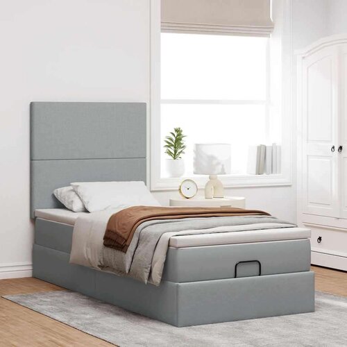 vidaXL Otomanski posteljni okvir z vzmetnico siv 90x190 cm blago Cene