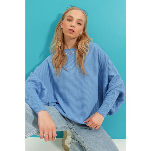 Trend Alaçatı Stili Sweater - Blue - Oversize Cene