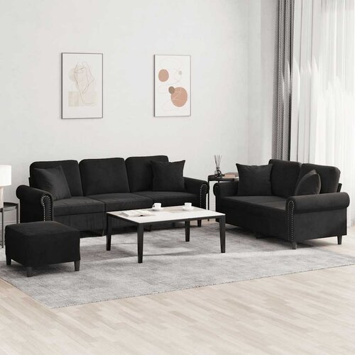  3-dijelni set sofa s jastucima crni bar&scaron;unasti Cijene