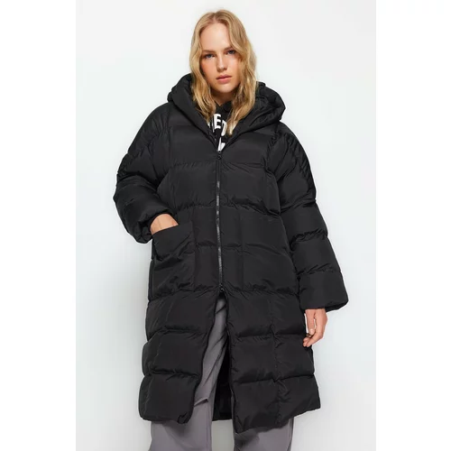 Trendyol Black Oversize Hooded Water Repellent Long Inflatable Coat