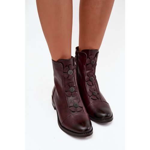 Boto Insulated women&amp;#039;s ankle boots with flat heel and decorative flowers Bordeaux Pravienne Slike